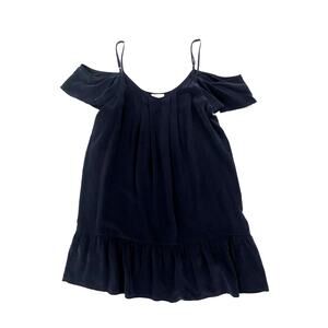 Joie Navy Blue Silk Off Shoulder Drop Waist Ruffle Mini Dress Womens S